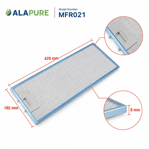 Filtro metálico Alapure compatible con Atag 88013604 / 400058, 470 x 182 mm