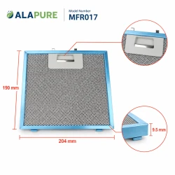 Filtro metálico Alapure compatible con Falmec, 190 x 204 x 9,5 mm, 101080134