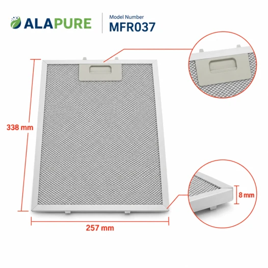 Filtro metálico Alapure compatible con Klarstein 10034871, 257 x 338 mm
