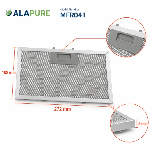 Filtro metálico Alapure compatible con Klarstein 10034877, 272 x 162 mm