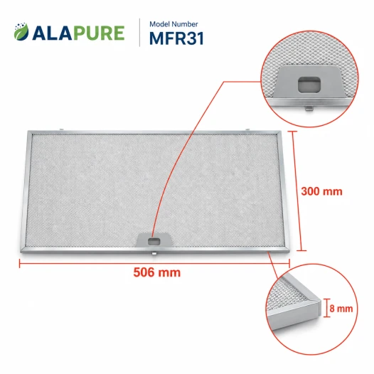 Filtro metálico Alapure compatible con Smeg 763410749 506 x 300 x 8 mm