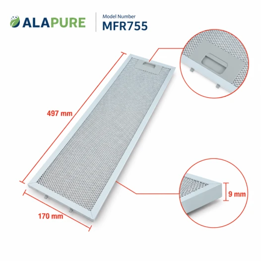 Filtro metálico Alapure compatible con Electrolux 50287156009, 497 x 170 mm