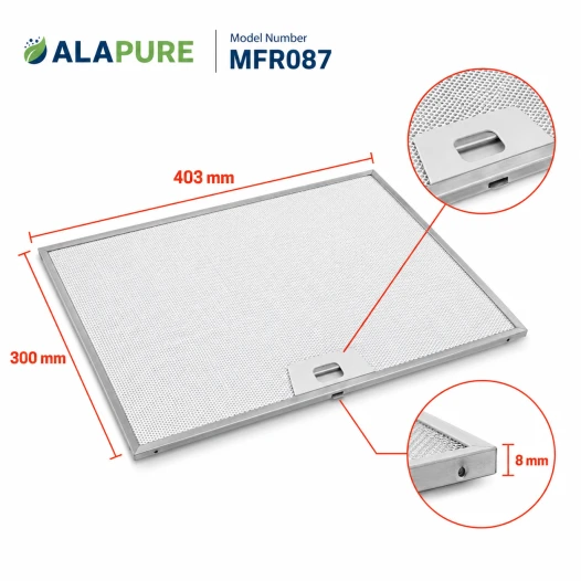 Filtro metálico Alapure compatible con Electrolux 50287544006, 403 x 300 x 8 mm