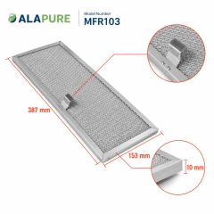Filtro metálico Alapure compatible con Novy 563-8020A / 609014, 387 x 153 x 10 mm