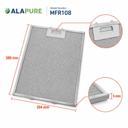 Filtro metálico Alapure compatible con Atag 23682, 380 x 284 x 5 mm