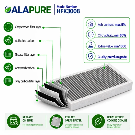 Filtro de olores y partículas finas Alapure, compatible con el modelo Atag HF3008