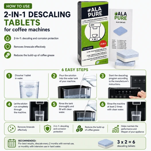 Pastillas descalcificadoras Alapure 2 en 1, compatibles con Siemens 00312094 / TZ80002A / 00576693 EQ.Series (6 x 20 g)