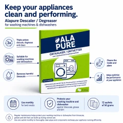 Alapure 3 en 1: descalcificador y desengrasante, apto para WPRO DES131 / 484000008801 (12 uds.)